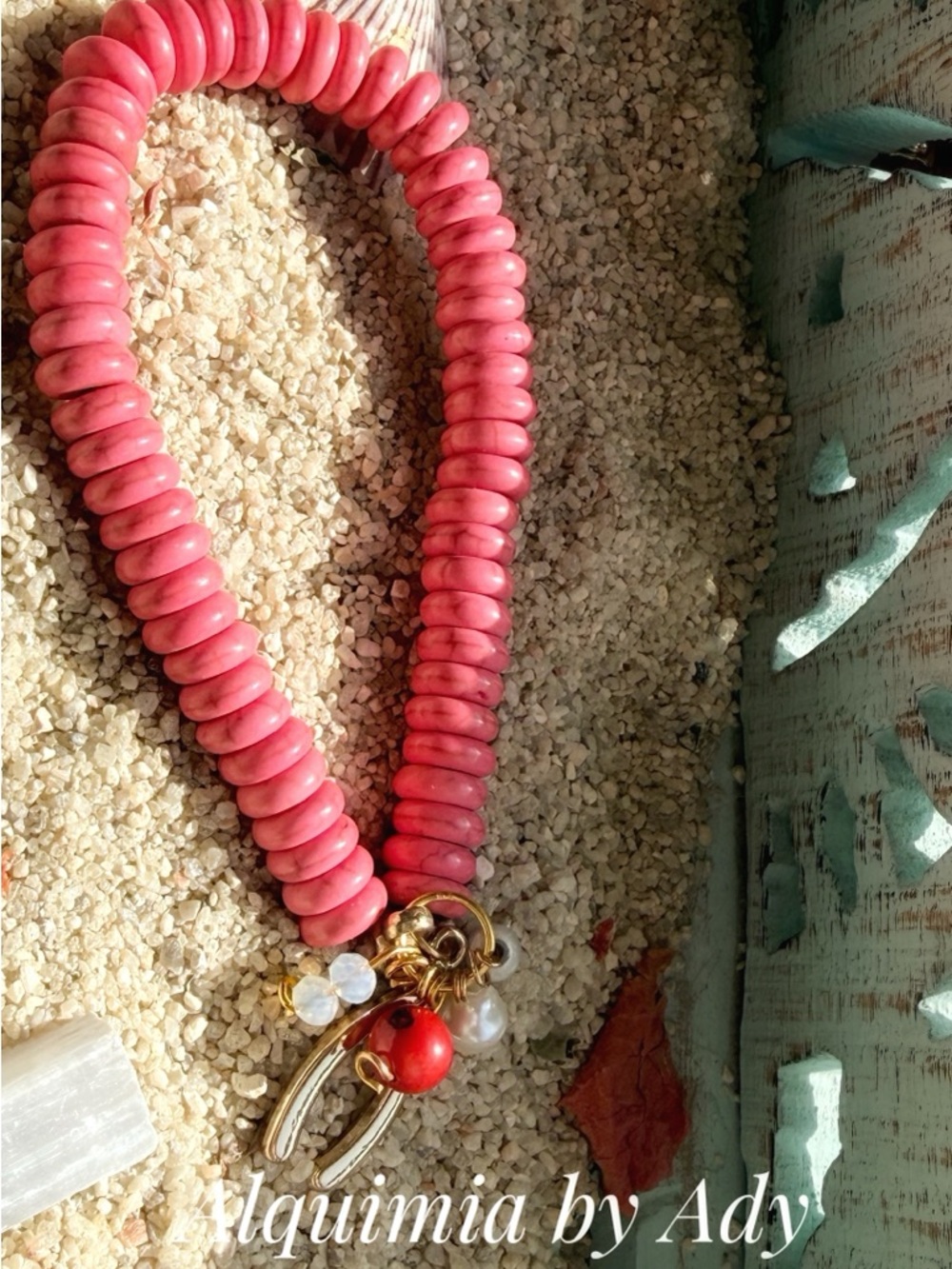 TURQUOISE OPAL PEARLS Coral Beaded Charm Bracelet HORSESHOE 🤠🧲